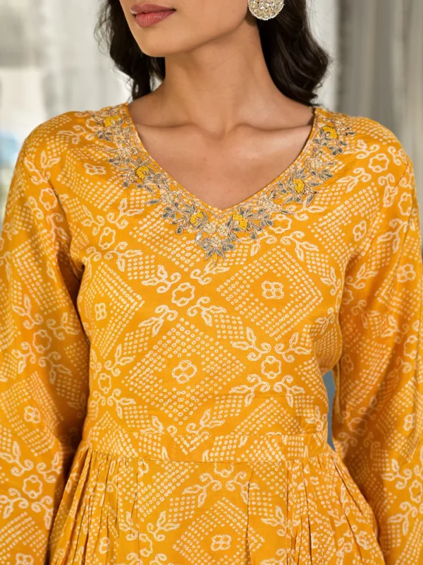 Mustard Yellow Digital Print Gota Work Pure Muslin Co-ord Set - Image 6