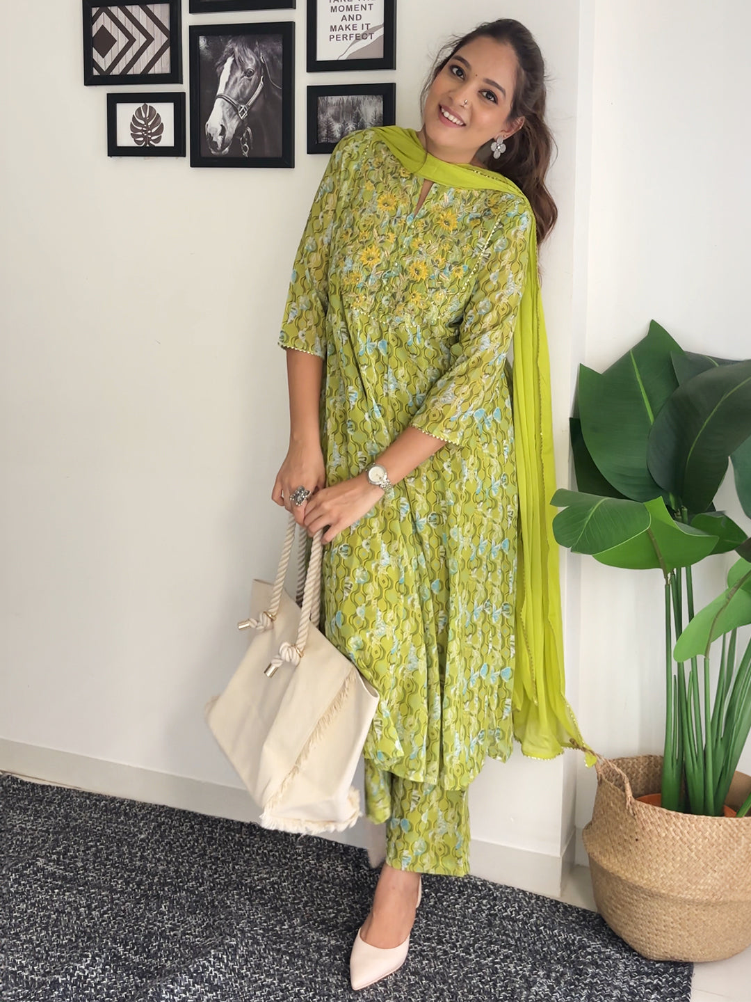 JAA24ST00105_3__1080x1440_90491812-a313-4dd2-8e13-c711ce56e9cb Lime Georgette Yoke Embroidery Anarkali Kurta Set - Image 1