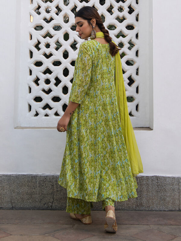 Lime Georgette Yoke Embroidery Anarkali Kurta Set - Image 3