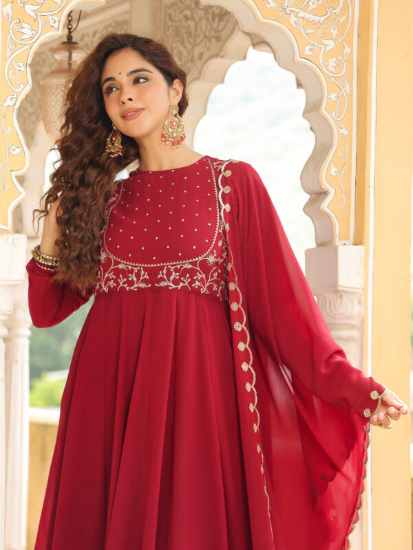 Maroon Georgette Embroidered Anarkali Kurta Set - Image 4