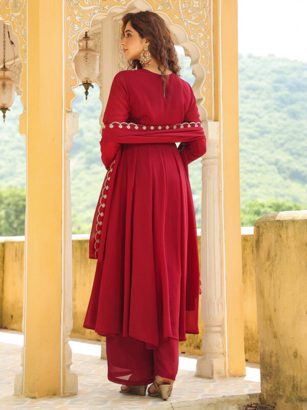 Maroon Georgette Embroidered Anarkali Kurta Set - Image 10