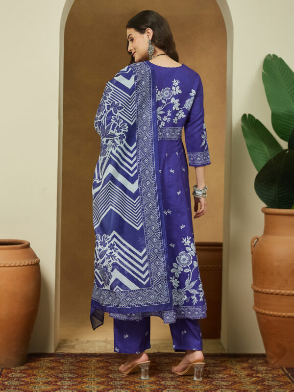 Janasya Women's Purple Cotton Blend Floral Printed Anarkali Kurta Set - Image 7