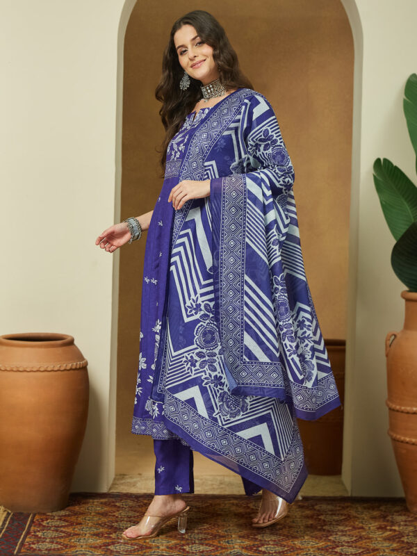 Janasya Women's Purple Cotton Blend Floral Printed Anarkali Kurta Set - Image 4