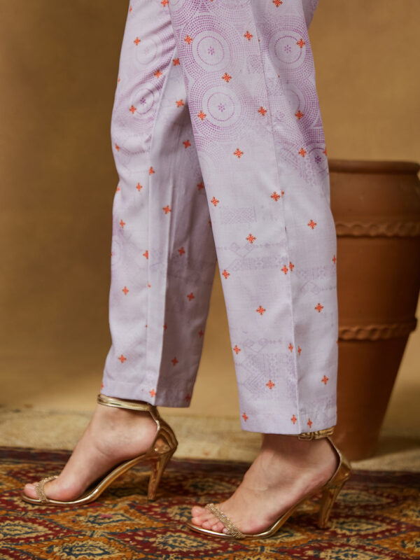 Janasya Women's Lavender Cotton Blend Ethnic Motifs Printed Anarkali Kurta Set - Image 8