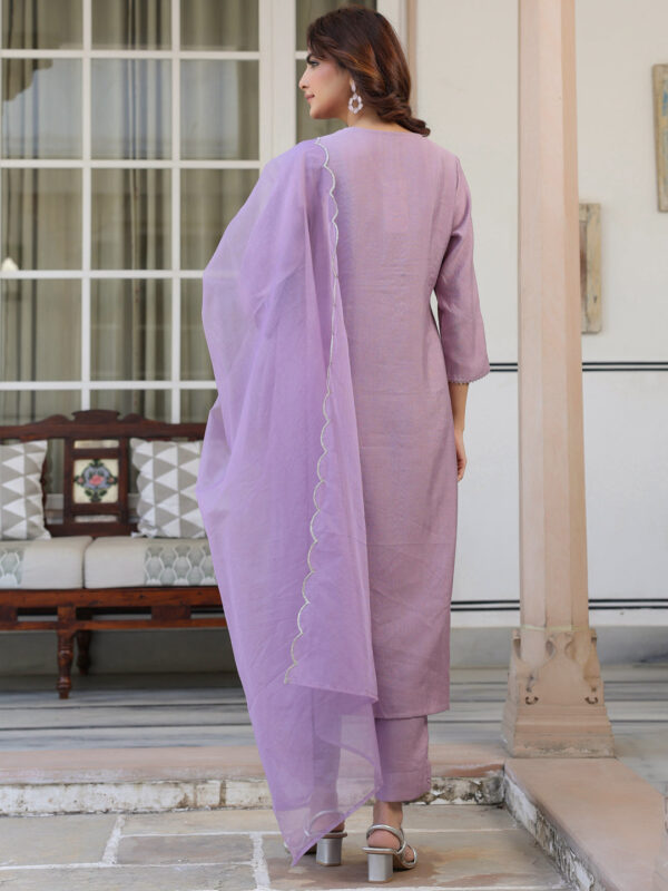 Best seller Women's Lavender Chinon Embellished Kurta with Pant and Dupatta - Image 9