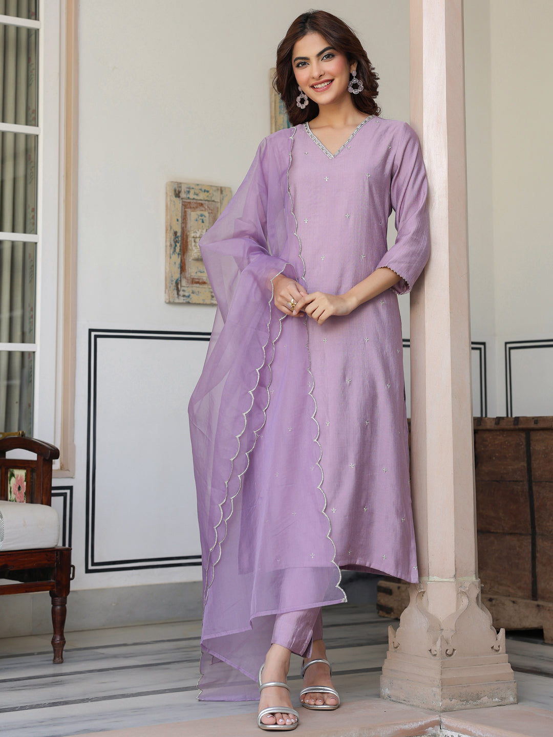 SET566-KR-NP_d5c8da37-93cf-42fe-be7f-8c729569de76 (1) Best seller Women's Lavender Chinon Embellished Kurta with Pant and Dupatta - Image 1