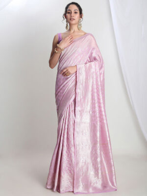 Women Lavender Silk Blend Leaf Motifs Woven Design Jacquard Saree