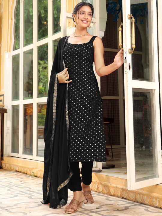 Nyu4YkMQ_f6704f2ccfd54ffa99fc13c1ab1d9735 Floral Printed Sleeveless Straight Kurta With Trousers & Dupatta - Image 1