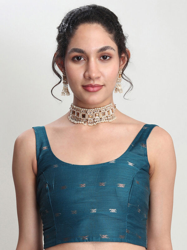 Women's Teal Blue Linen Blend Floral Woven Design Jacquard Saree with Blouse Piece - Image 8