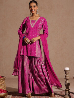 Women Ethnic Motifs Embroidered Regular Gotta Patti Kurti with Sharara & With Dupatta